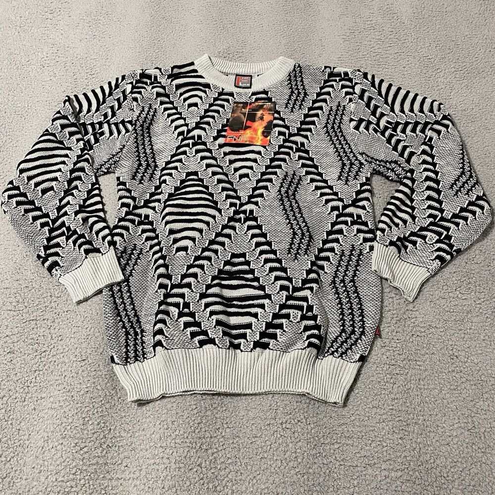 Vintage FNF 2000+ Sweater Womens XL Gray Black 3D Knit Street Wear Chunky NEW